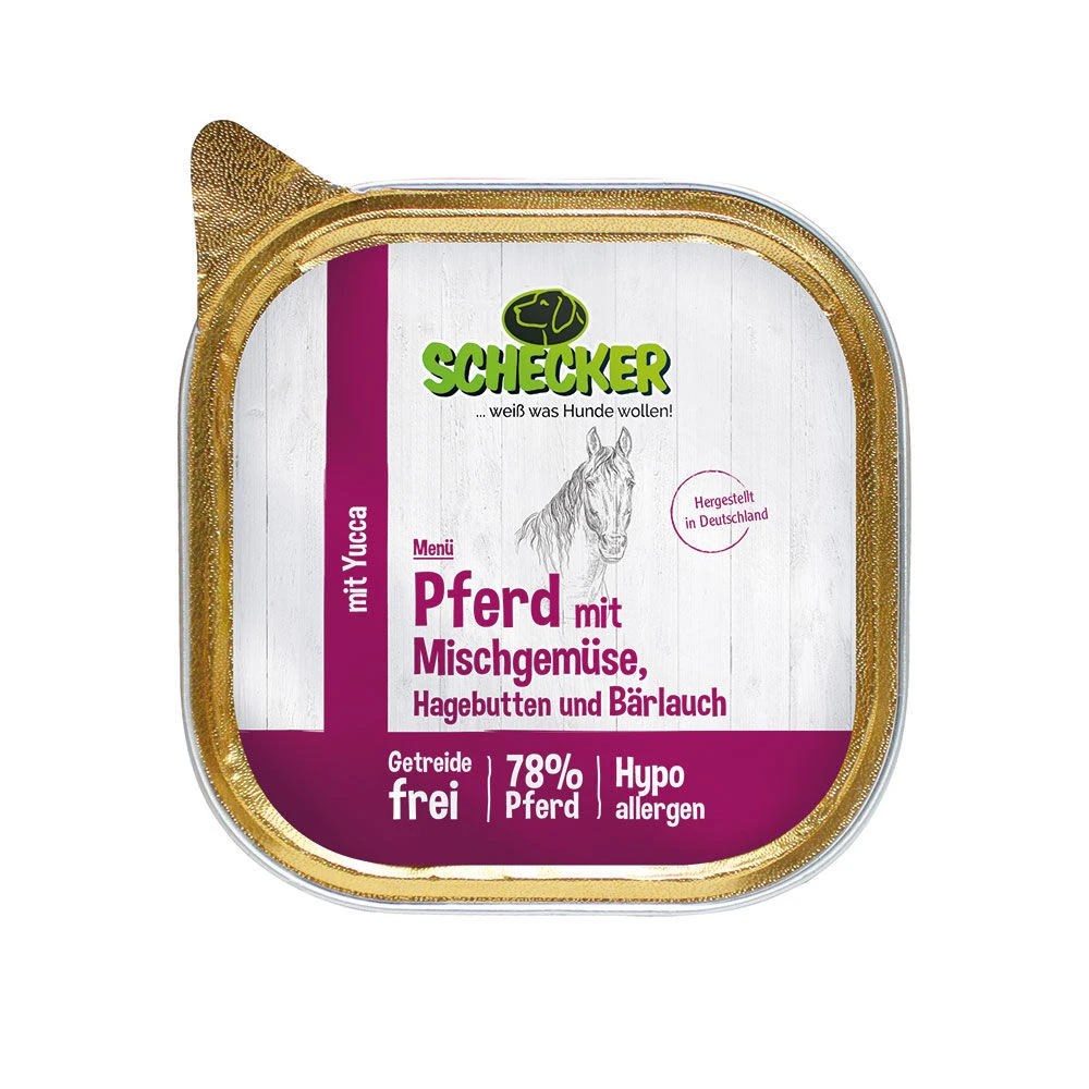 Schecker Hondenmenu - Paard Met Gemengde Groenten, Rozenbottels En Daslook 2 Schecker Hondenmenu - Paard Met Gemengde Groenten, Rozenbottels En Daslook - Afbeelding 2