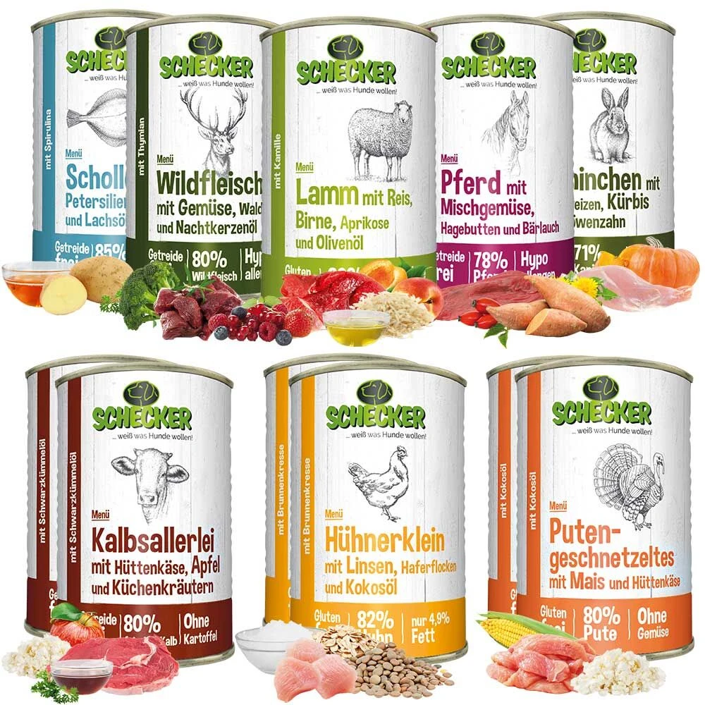 11 X Schecker Hondenmenu Blikken 410g (11-er 410g) 1 11 X Schecker Hondenmenu Blikken 410g (11-er 410g)